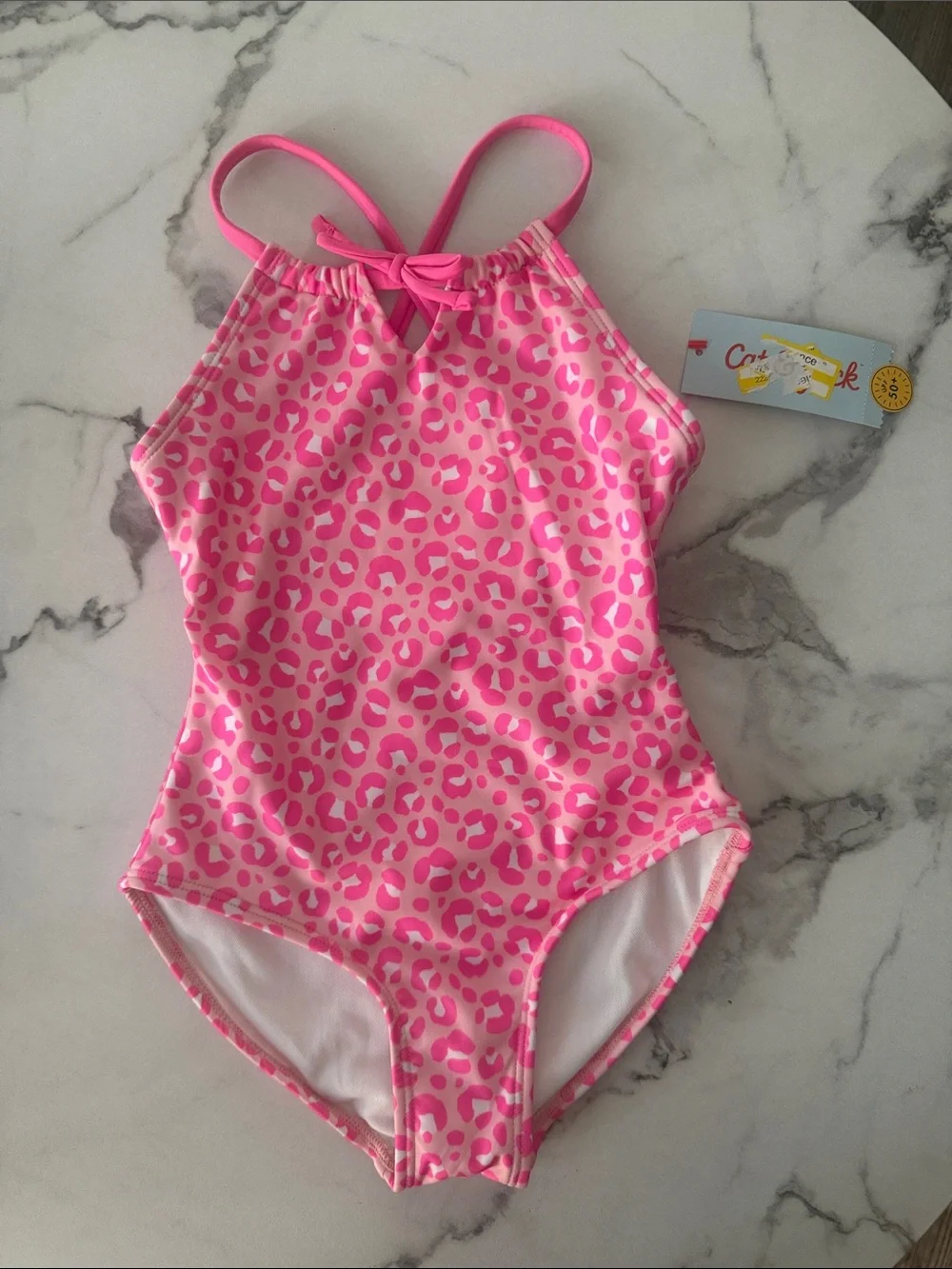 NWT Cat & Jack Girls Pink Leopard Print One Piece Swimsuit XS 4/5